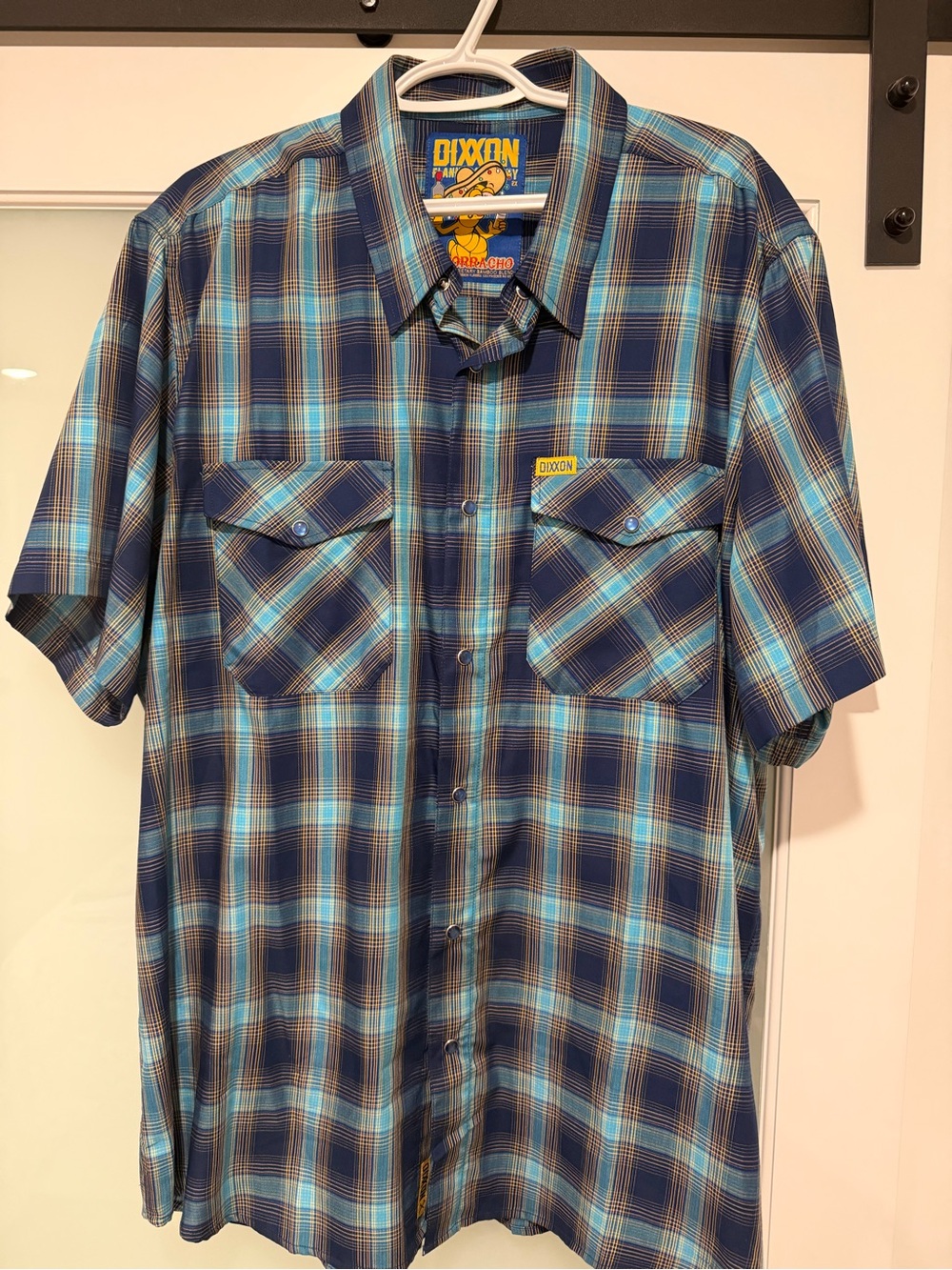 DIXXON Navy and Light Blue Plaid Short-Sleeve Button-Down Shirt